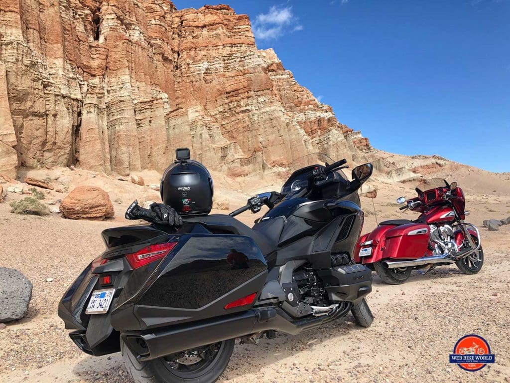 Honda Gold Wing DCT and Indian Chieftain ltd at Red Rock Canyon.