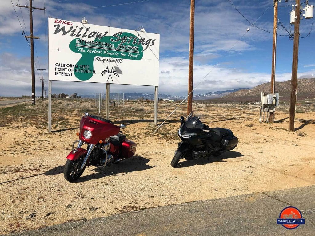 Indian Chieftain Ltd and Honda Gold Wing DCT at Willow Springs Raceway.