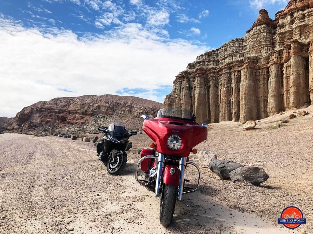 Red Rock Canyon and the Honda Gold Wing DCT and Indian Chieftain Limited.