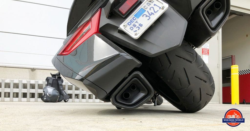 Honda Gold Wing DCT resting on the frame sliders.