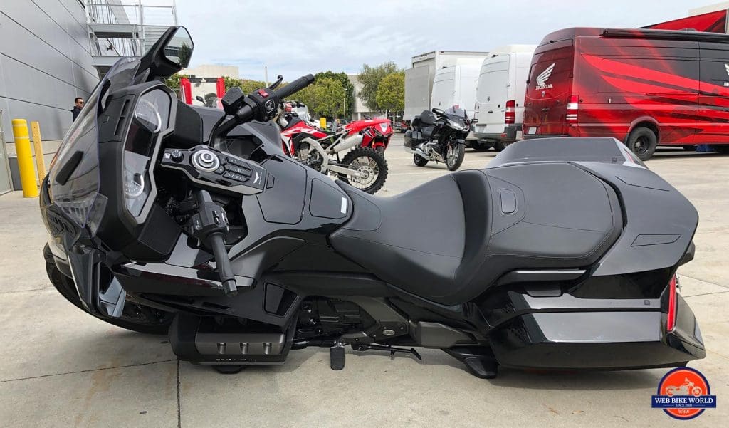 Honda Gold Wing DCT resting on the frame sliders.