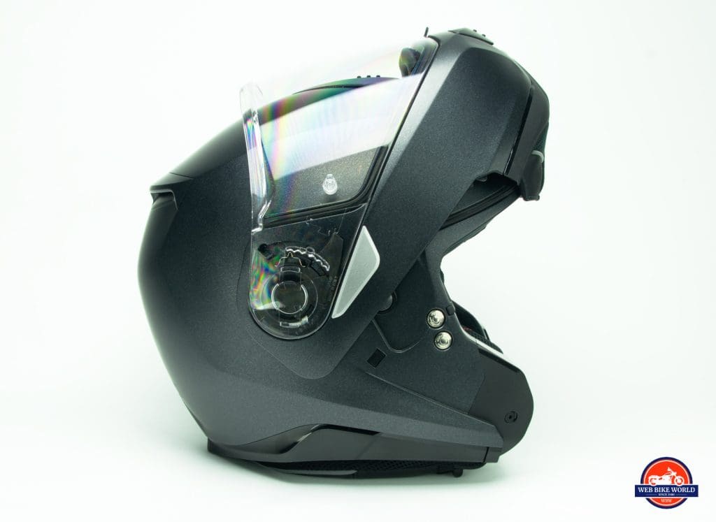 Chinbar raised on the Nolan N100-5 helmet..
