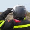 Rear view of the Nolan N100-5 helmet with N-Com B901L installed.
