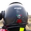 Rear view of the Nolan N100-5 helmet with N-Com B901L and ESS light installed.