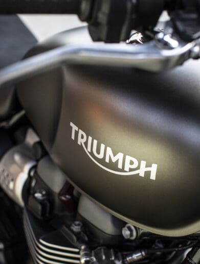 Triumph badge on a tank