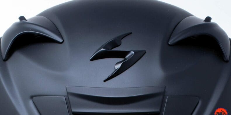Close up of vents & logo on Scorpion EXO-R710