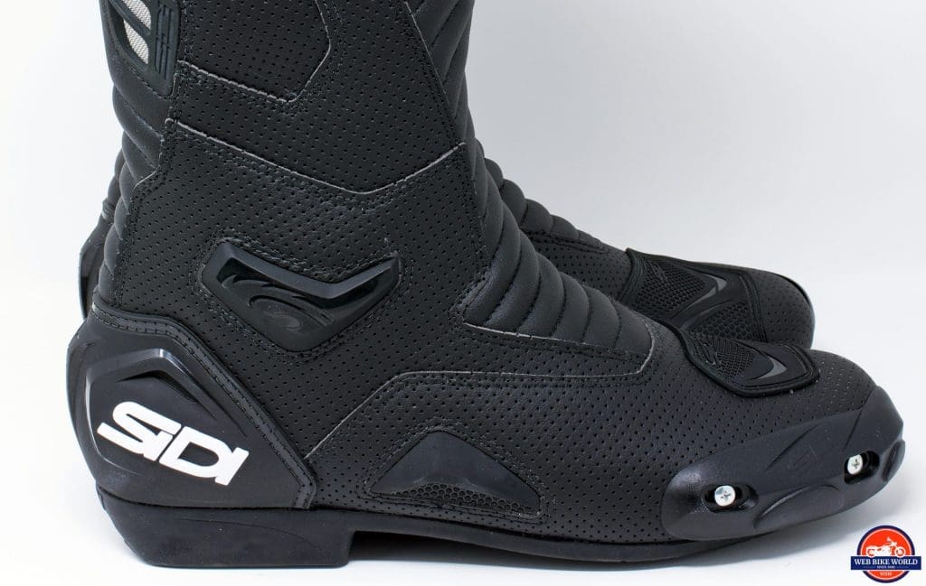 Close up view of tie sliders and outer ankle armor