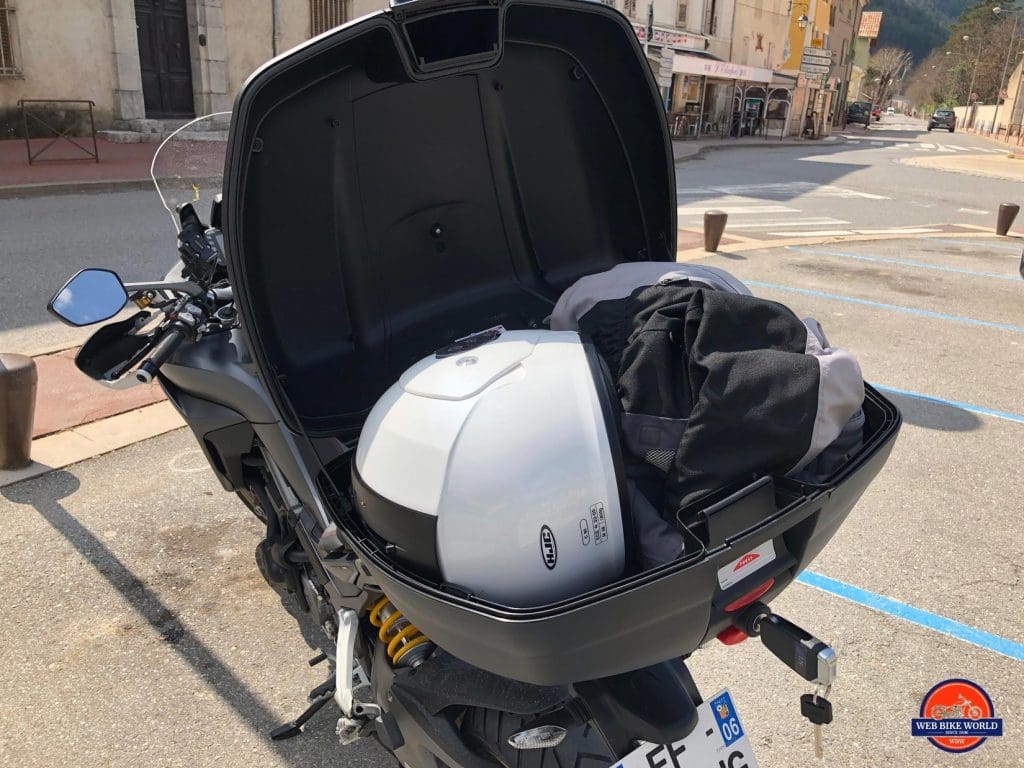 2019 Ducati Multistrada 1260S tour pack with gear inside.