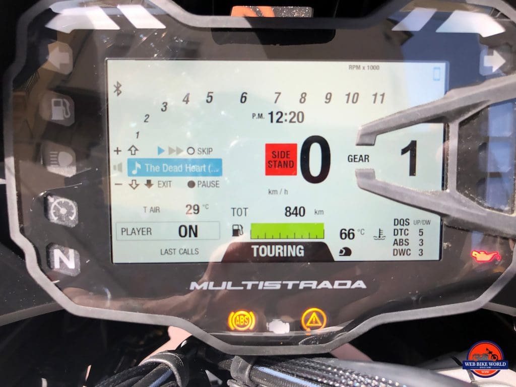 2019 Ducati Multistrada 1260S display.