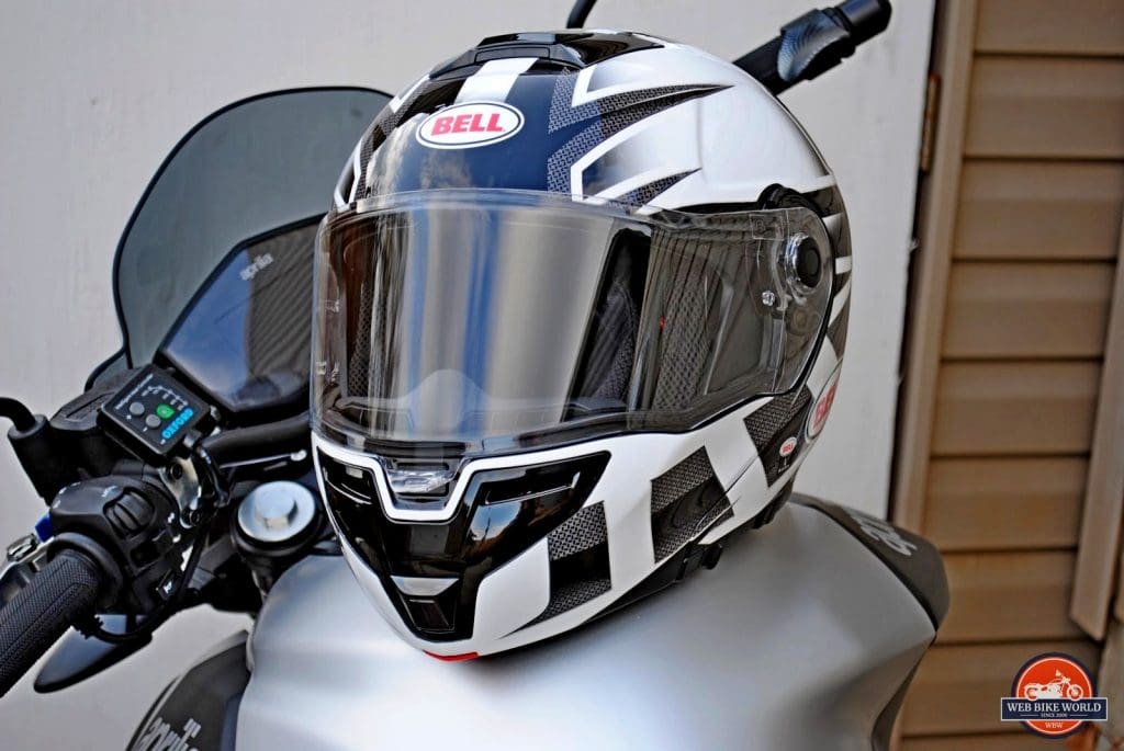 Bell SRT Modular Helmet on Aprilia Shiver motorcycle