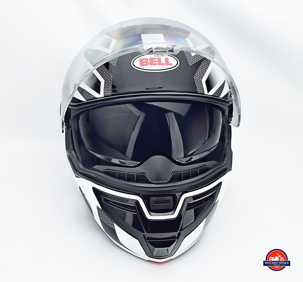 Bell SRT Helmet with sun visor lens lowered.