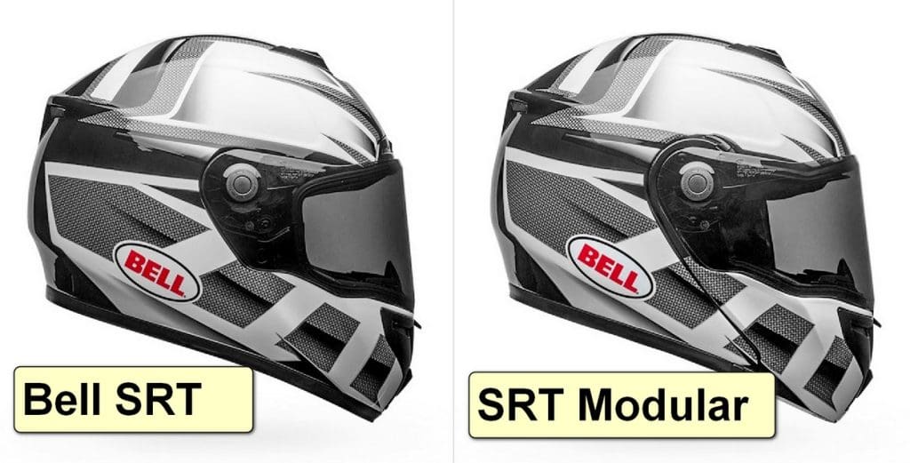 Comparison photo showing the SRT vs SRT Modular Bell helmets.