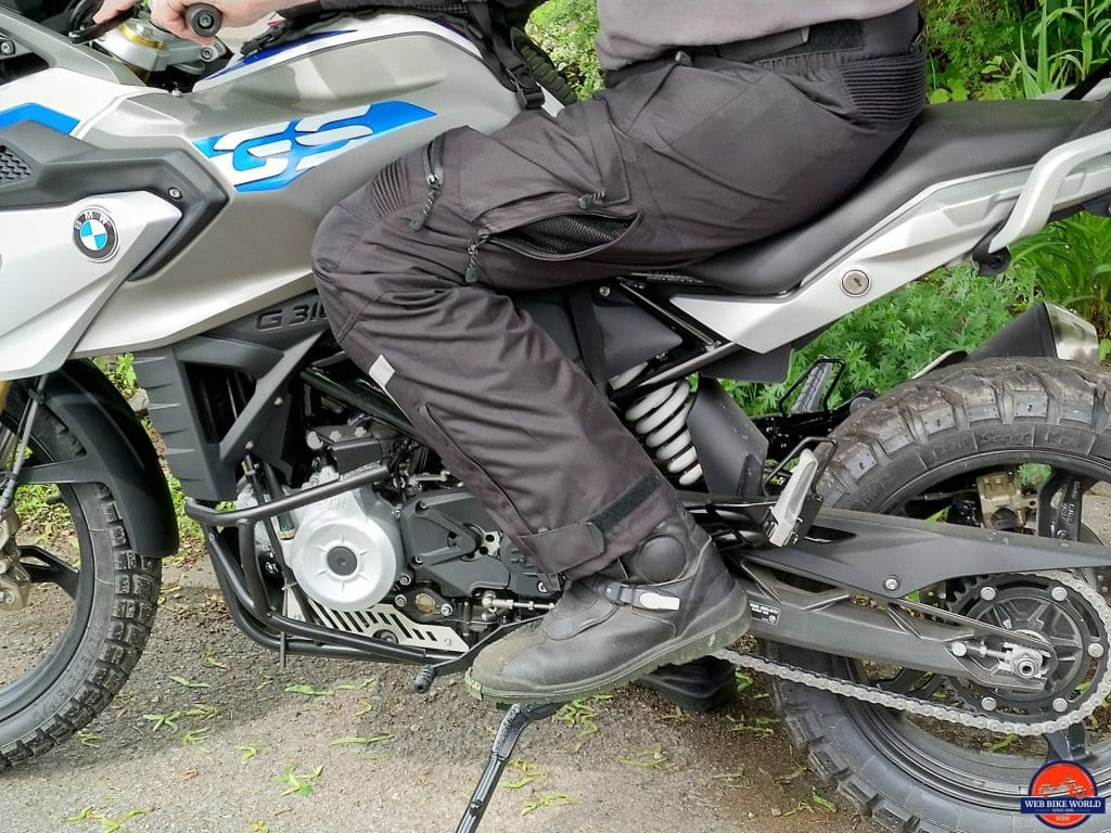 Phantom Textile Adventure Pants more roomy on bike