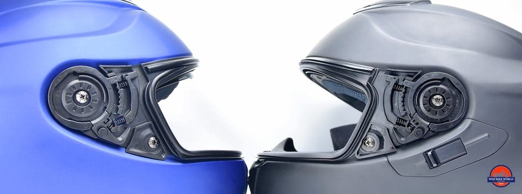 Latching hinge mechanism on The Shoei GT Air II and original GT Air.