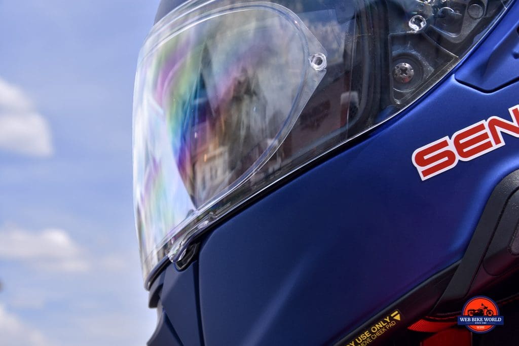 The Shoei GT Air II visor fully closed.