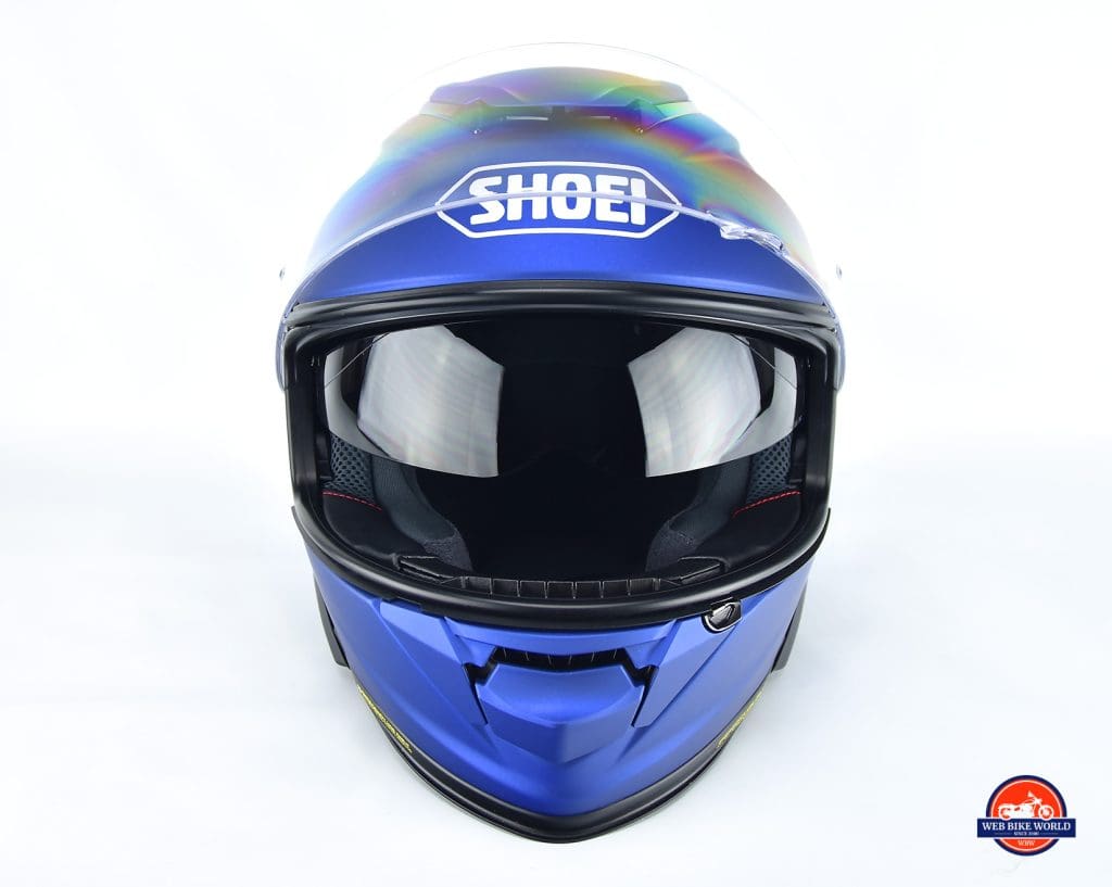 Internal sun lens fully lowered on The Shoei GT Air II.