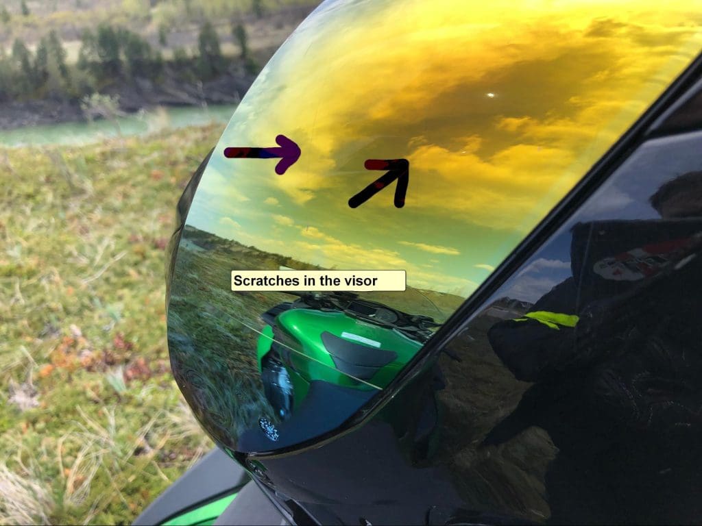 GMax MD01 helmet showing scratches on the visor.