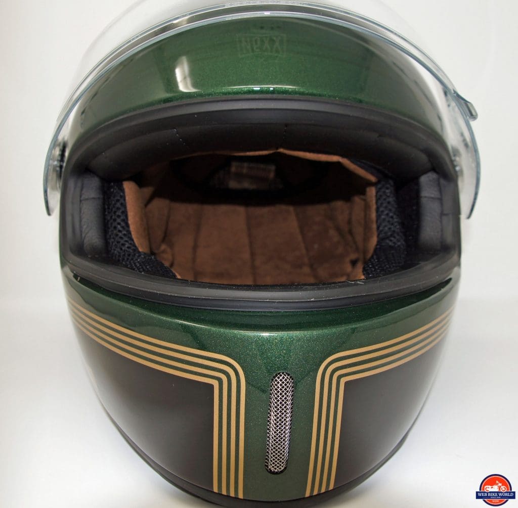 NEXX X.G100 Racer Motordrome Helmet frontal view with visor up