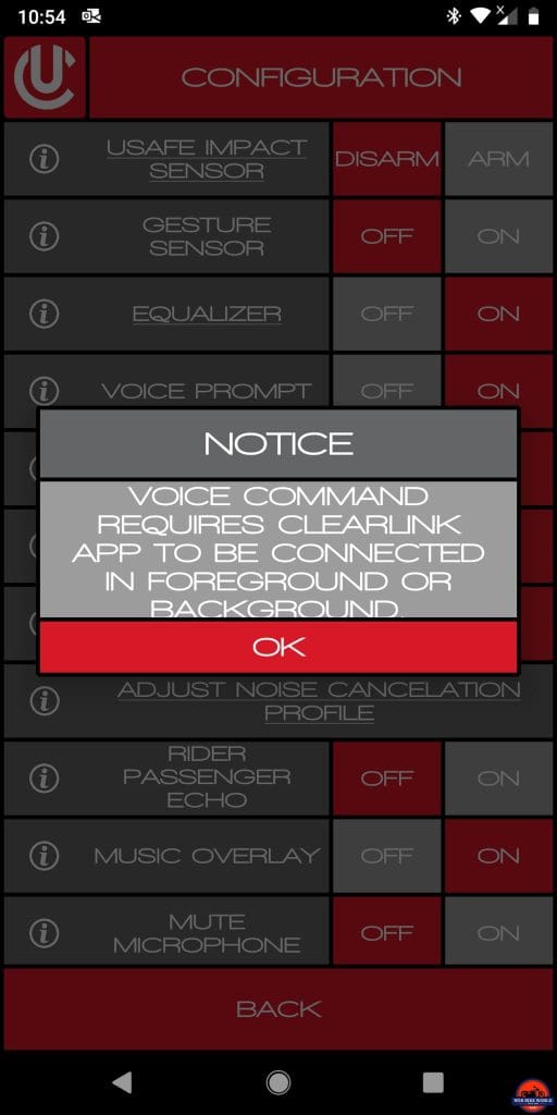 CLEARLink App, U-Command advisory message