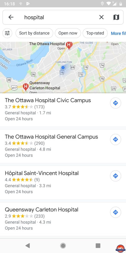 CLEARLink App, USAFE Sequence, Screen 5 of 5, Closest Medcal Facility Listing TEST