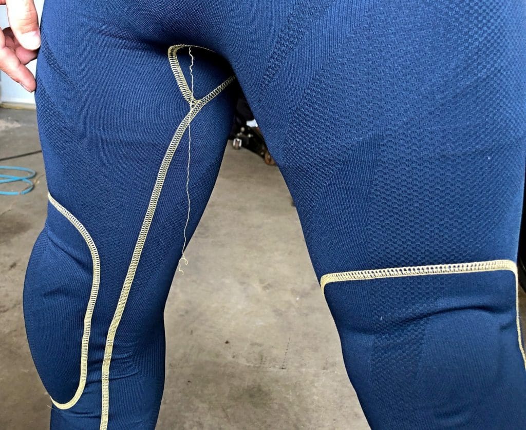 Failed seam stitching on the Forcefield Sport Suit XV.