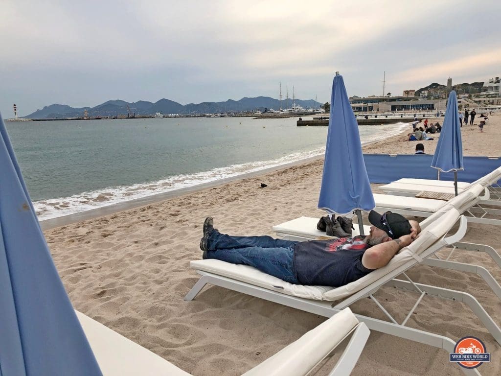 Me relaxing on the beach in Cannes.