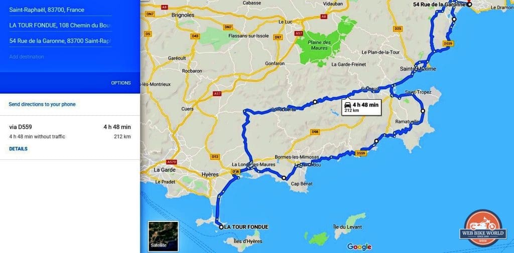 A map showing our route in southern france.