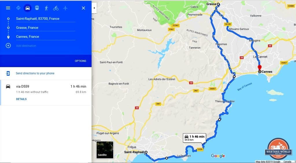 A map showing our route in southern france.