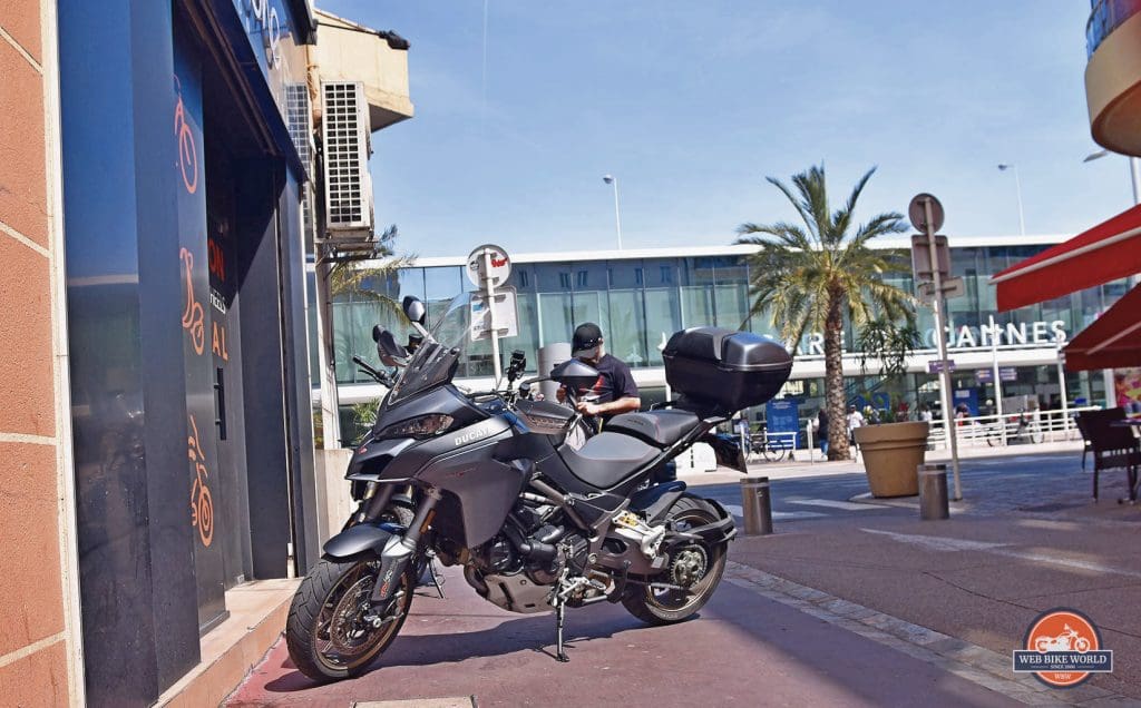 A Ducati Multistrada 1260S in Cannes at Motorbike Trip Rental.