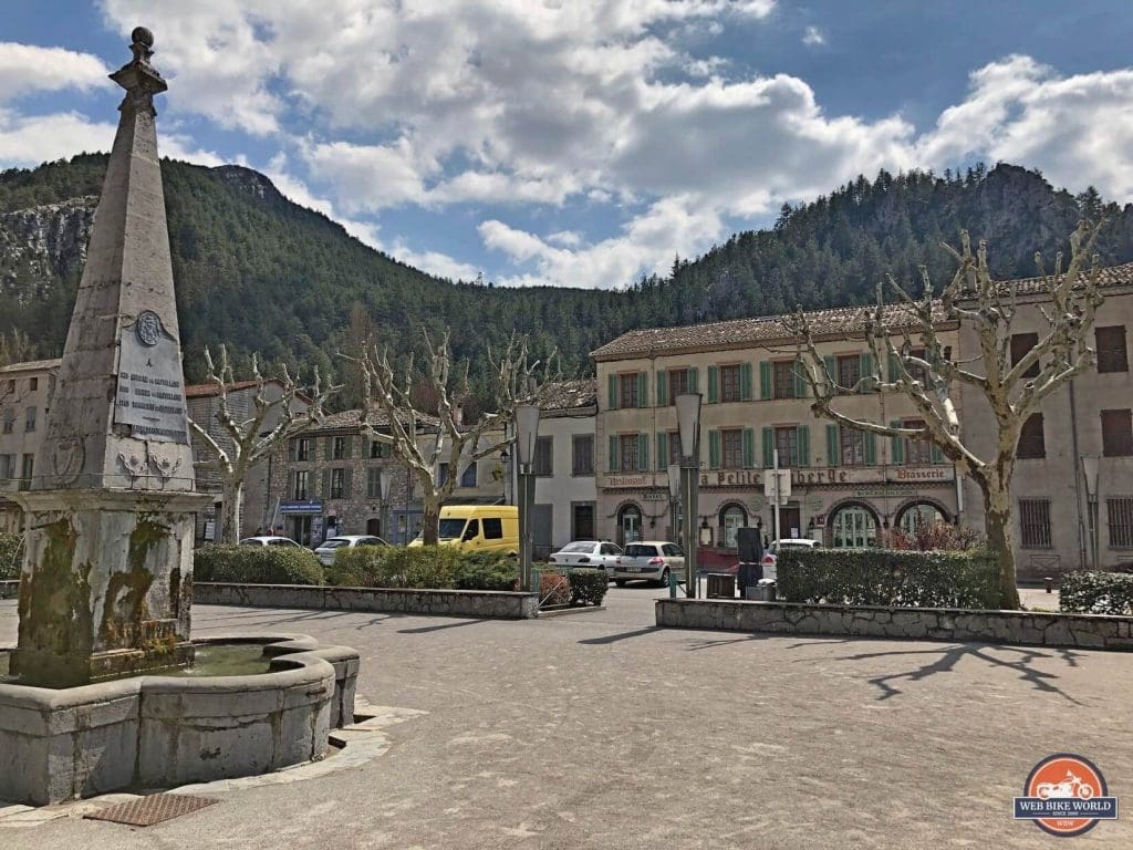 THe main square in Castellane, France.