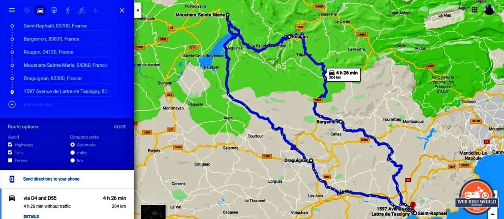 A map showing our route in southern France.