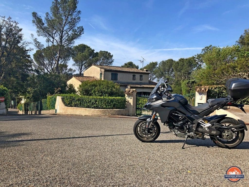 A St. Raphael neighbourhood in France with a Ducati Multistrada 1260S.