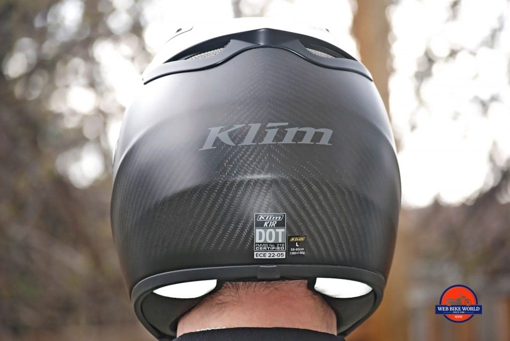 KLIM K1R Raw Karbon Helmet back view worn on Gerry