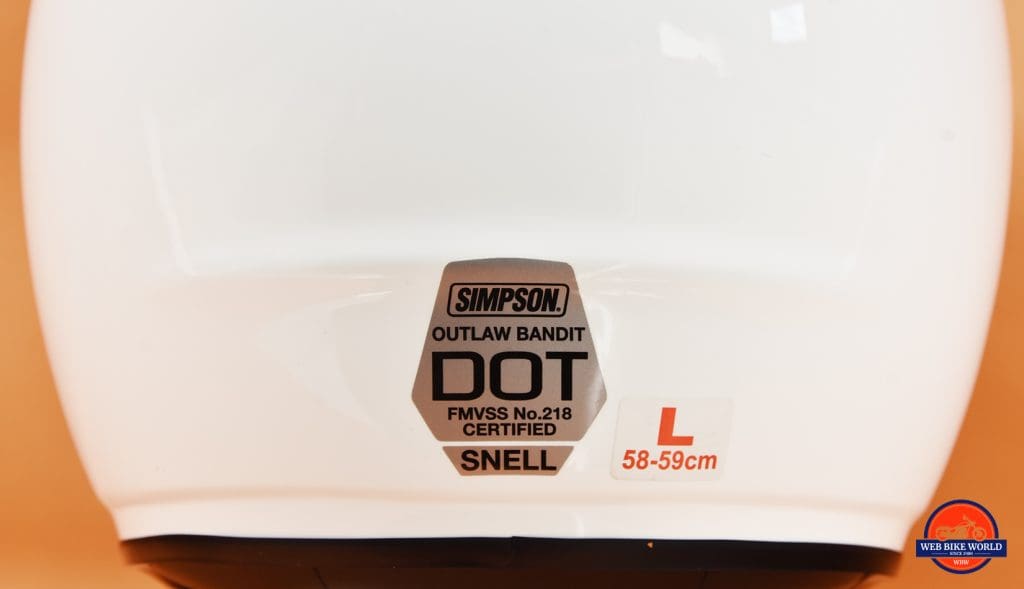 Simpson Outlaw Bandit SNELL and DOT sticker.