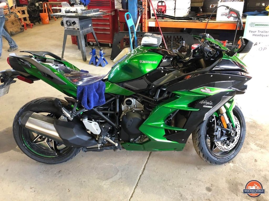 My Ninja H2SX SE being paint corrected before ceramic coating installation.