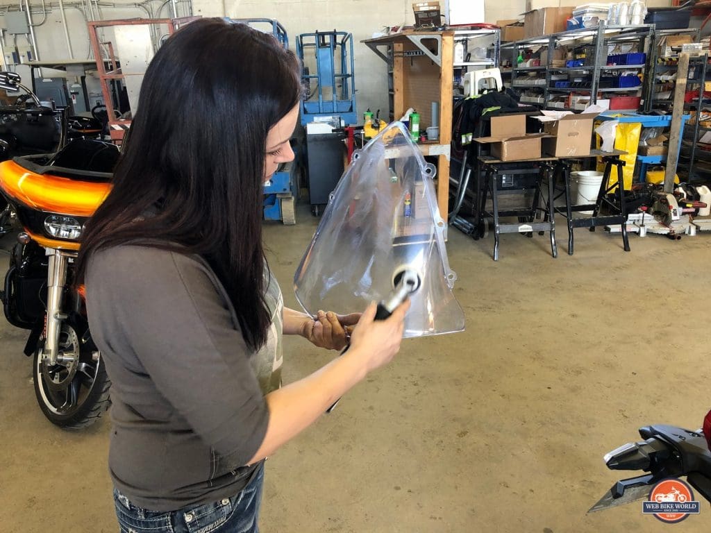 Kate preparing my windshield for coating installation.