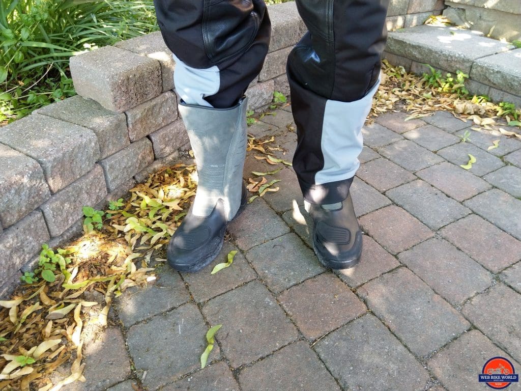 REV'IT! Gravel OutDry Boots with one pant leg tucked in and other covering boot