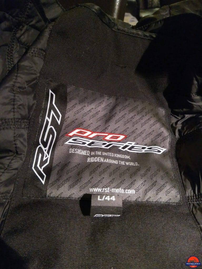 RST Pro Series Adventure 3 Textile Jacket interior tag