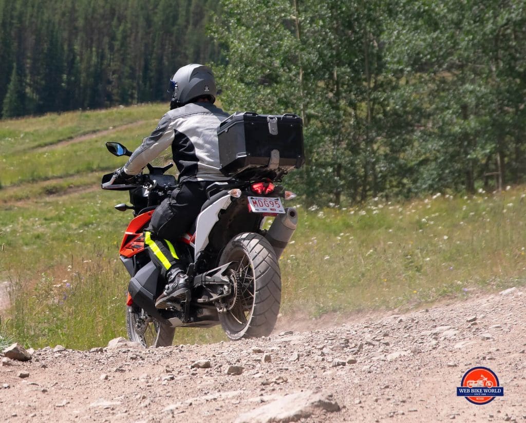 Me wearing the Joe Rocket Canada Alter Ego 14.0 jacket while riding a KTM 790 Adventure motorcycle.