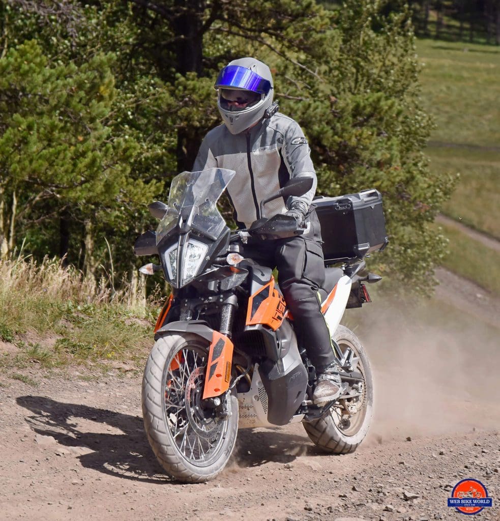 Me riding a KTM 790 Adventure motorcycle wearing the Joe Rocket Canada Alter Ego 14.0 jacket.