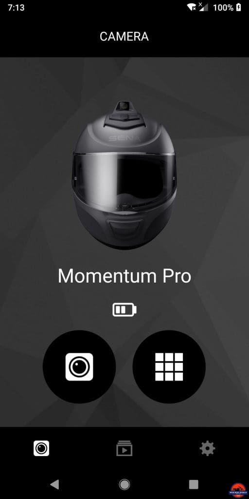 Sena Momentum Pro Helmet - Camera Model and Opening/Main Screen