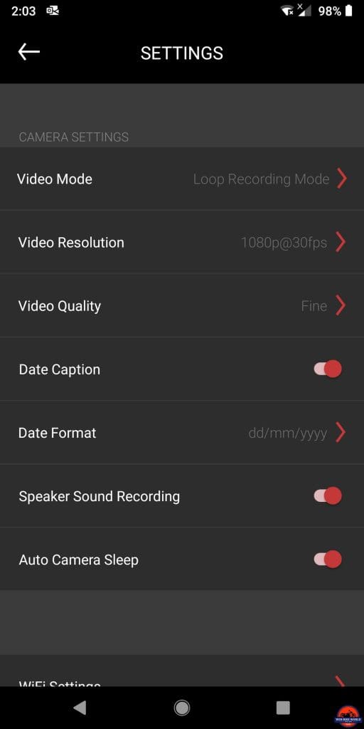 Sena Momentum Pro Helmet - Settings Page on App