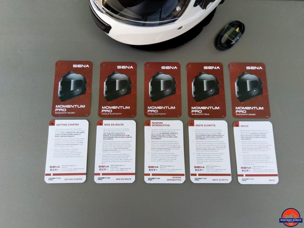 Sena Momentum Pro Helmet and Quick Start guides