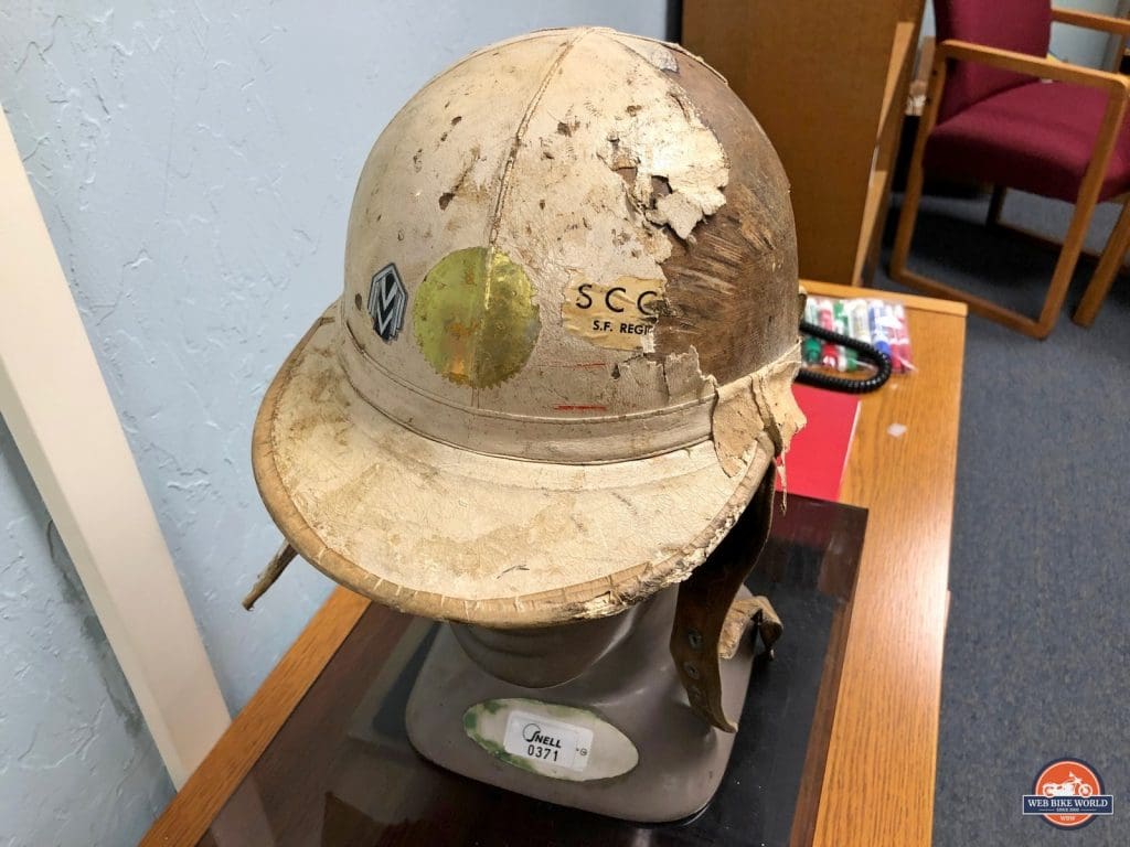 Pete Snell's damaged helmet