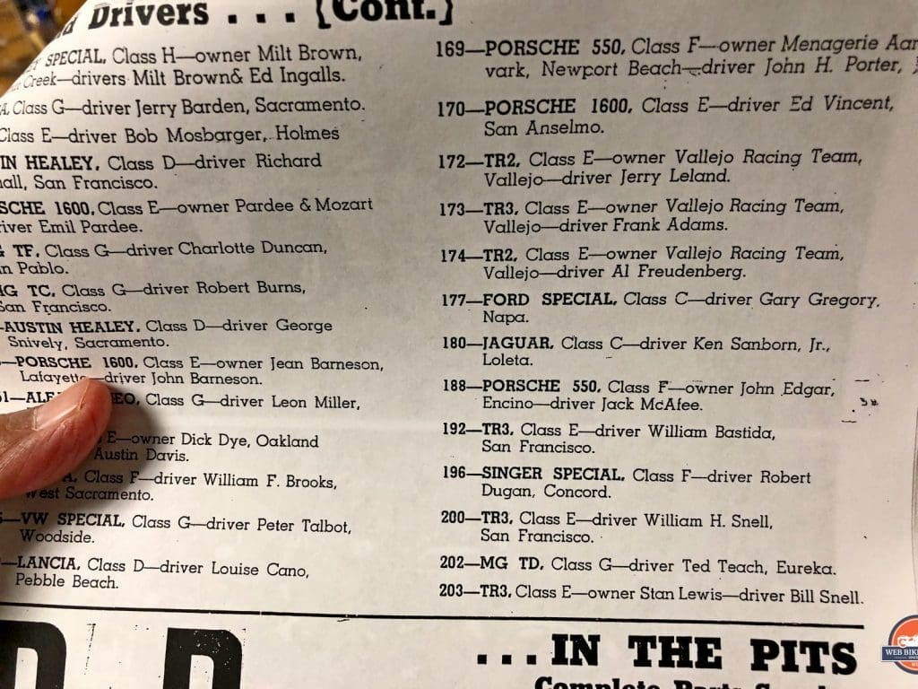 The program from the 1957 race showing William H. Snell in car number 200