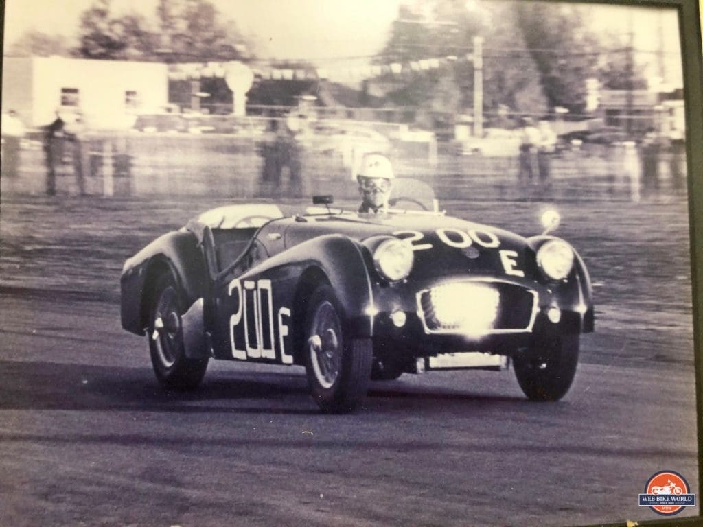 William Snell driving his TR3 race car moments before the crash that claimed his life.