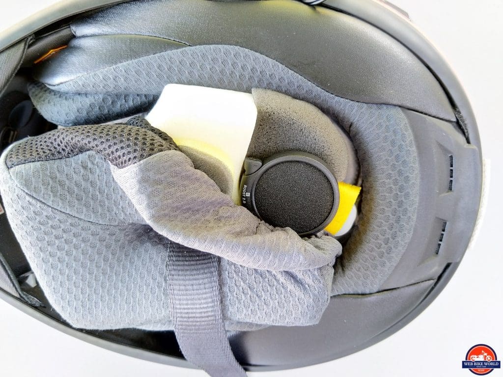 UClear AMP Go BT System speaker setup tucked away inside helmet