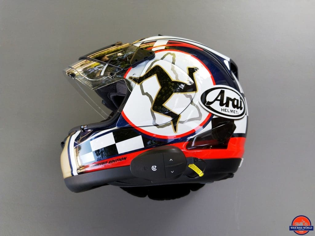 UClear AMP Go BT System fitted on Arai Helmet