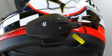 UClear AMP Go BT System mounted on Arai Helmet