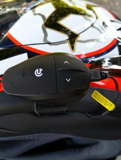 UClear AMP Go BT System mounted on Arai Helmet